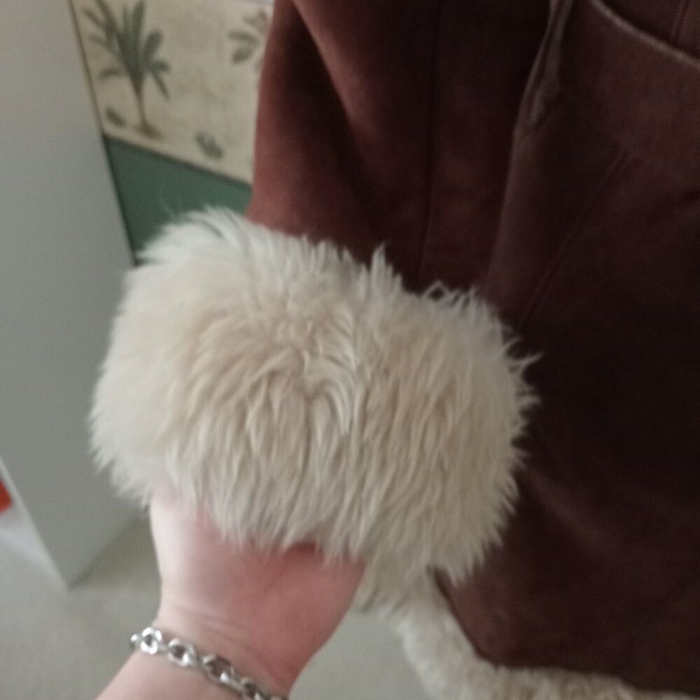 True Vintage 60s 70s Penny Lane Faux Suede Fur Princess Coat Brown - Picture 4 of 6